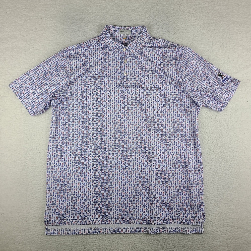 Peter Millar Summer‎ Comfort Polo Shirt Mens XL Blue Red Drink Geometric EC